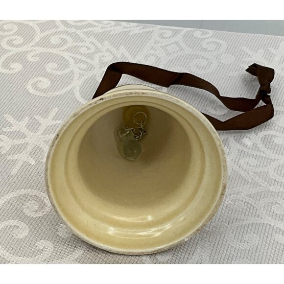 Pfaltzgraff Vintage Ceramic Bell Ornament Brown Floral Design & Ribbon Hanger - Picture 4 of 5
